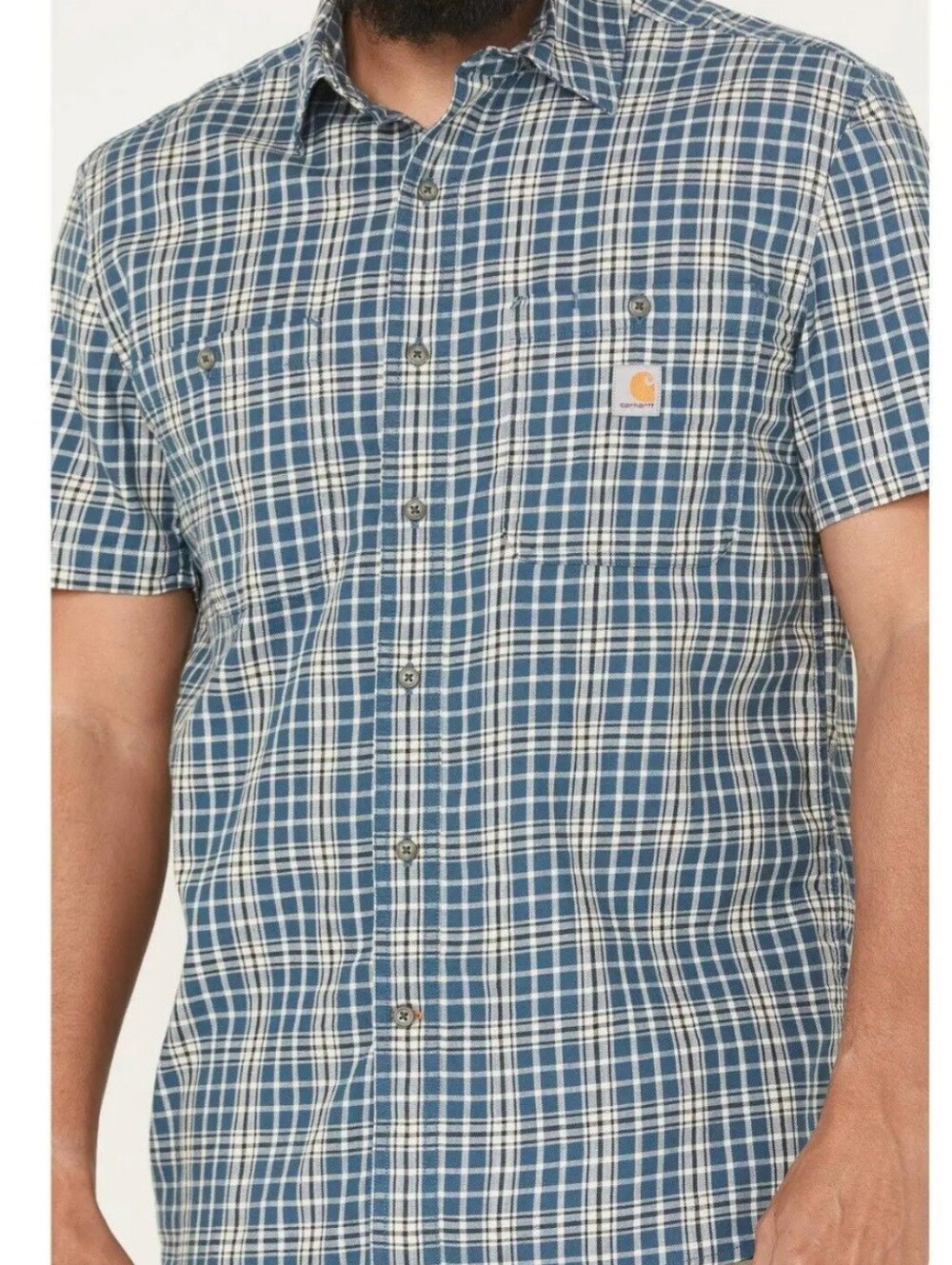 Carhartt "Rugged Flex Relaxed Fit Lightweight Short Sleeve Plaid Shirt" Blue L - Picture 2 of 11